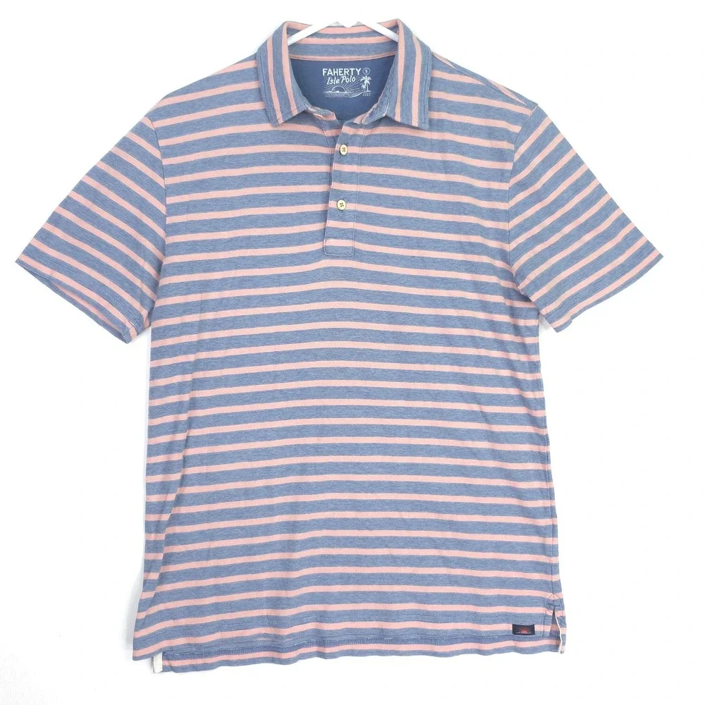 Faherty Shirt Mens Small Pink Blue Isle Polo Short Sleeve Lightweight Striped‎ - Picture 2 of 9